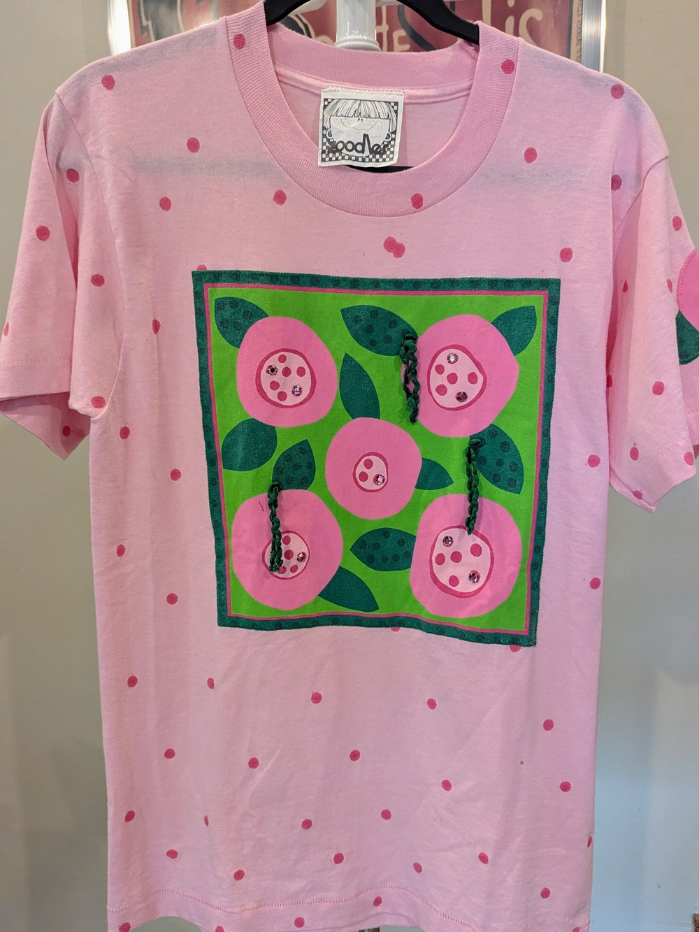 Vintage 90s Zoodles Pink Polka Dot 3D Fruit Graphic T-Shirt Medium $40 Rare